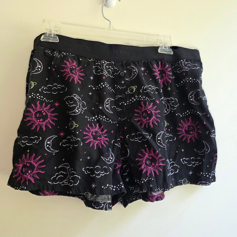 Joyspun Celestial Sun Moon Stars Pajama Shorts Black Pink Y2K Sleepwear Large